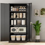 INTERGREAT 72-Inch Metal Storage Cabinet for Garage, Lockable Steel Cabinet with Doors and Adjustable Shelves, Black Locking Storage Unit for Office, Home, Gym, and School. INTERGREAT