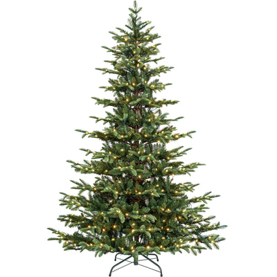 Hykolity 7.5 ft Prelit Aspen Fir Christmas Tree, Artificial Christmas Tree with 450 Warm White LED Lights, 1173 PE&PVC Branch Tips, Metal Stand and Hinged Branches