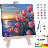 Artunion Framed Paint by Numbers Kit for Adults Beginners & Kids Ages 8-12,Sunset Tulip Flower Paint by Number with Frame,Floral Paint by Numbers Kit on Canvas 10 * 10 Inch Without Easel Artunion