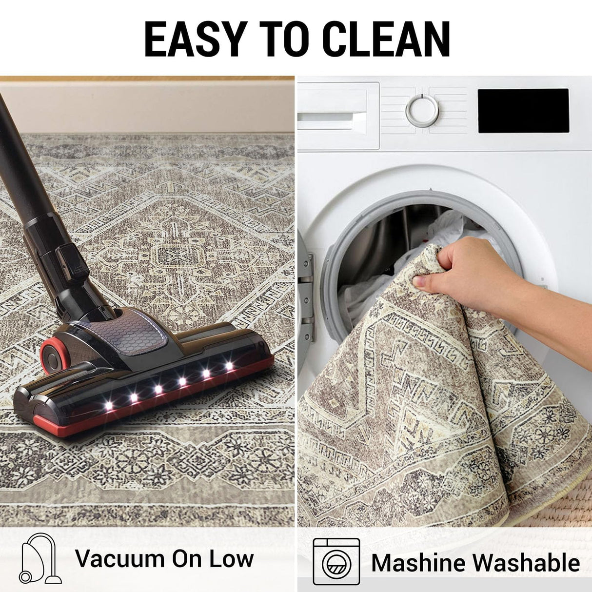 KUTA Extra Long Runner Rug for Hallway 2.6x18ft, Oriental Washable Kitchen Runner Ivory, Non-Slip Stair Runners Indoor Soft Printed Distressed Tribal Farmhouse Carpet Large Area Runner KUTA