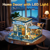 DIY Miniature House Kit, 3D Wooden Puzzle Seaside Coffee Shop with LED Lights, Book Nook Insert, Bookshelf Decor, DIY Dollhouse Craft Kit for Adults and Teens, Creative Gift Idea MOSTCLOUD