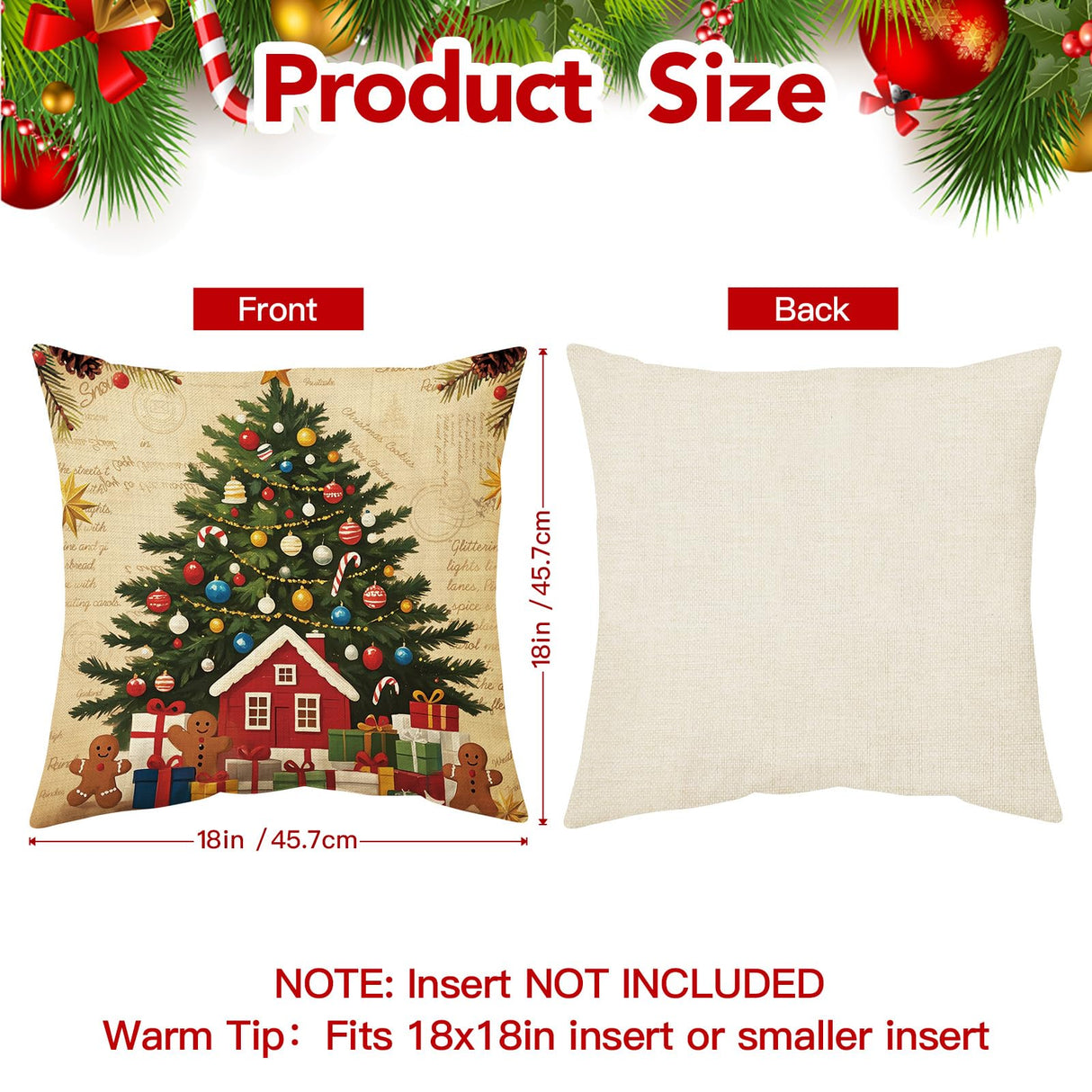 UPOFFICIS Christmas Pillow Covers 18x18 inch Set of 4, Christmas Decorations Cushion Covers, Xmas Pillow Covers, Pillowcases Throw Pillow Covers for Sofa Couch Home Decor UPOFFICIS