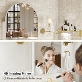 FUNFOLLOW Silver Medicine Cabinet with Mirror,Bathroom Arched Medicine Cabinet Wall Mounted, Modern Vanity Mirror with Storage,Bathroom Storage Cabinet with Adjustable Shelves,Not Recessed,24x36 Inch FUNFOLLOW