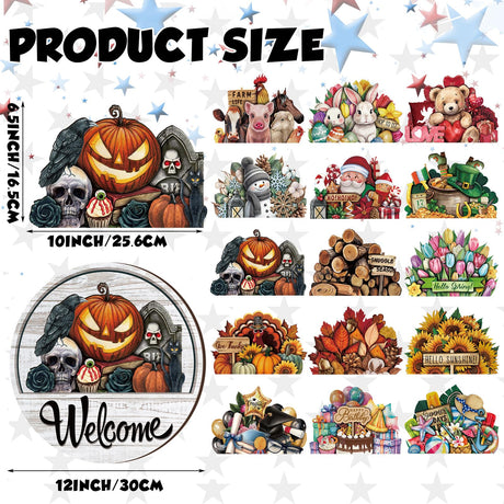 Yousoontic 17 Pcs 12 Inch Magnetic Welcome Door Sign for Interchangeable Front Door Decorations Fall Halloween Christmas Seasonal and Festive Door Signs for Home Round Wood Sign for Wall Farmhouse Yousoontic