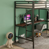 Twin Size Loft Bed with Desk and Closet Rod for Kids,Heavy Duty Loft Bed Frame with Safety Guardrail, Loft Metal Bunk Bed Twin Size, Space-Saving, Noise Free,Black Bellemave