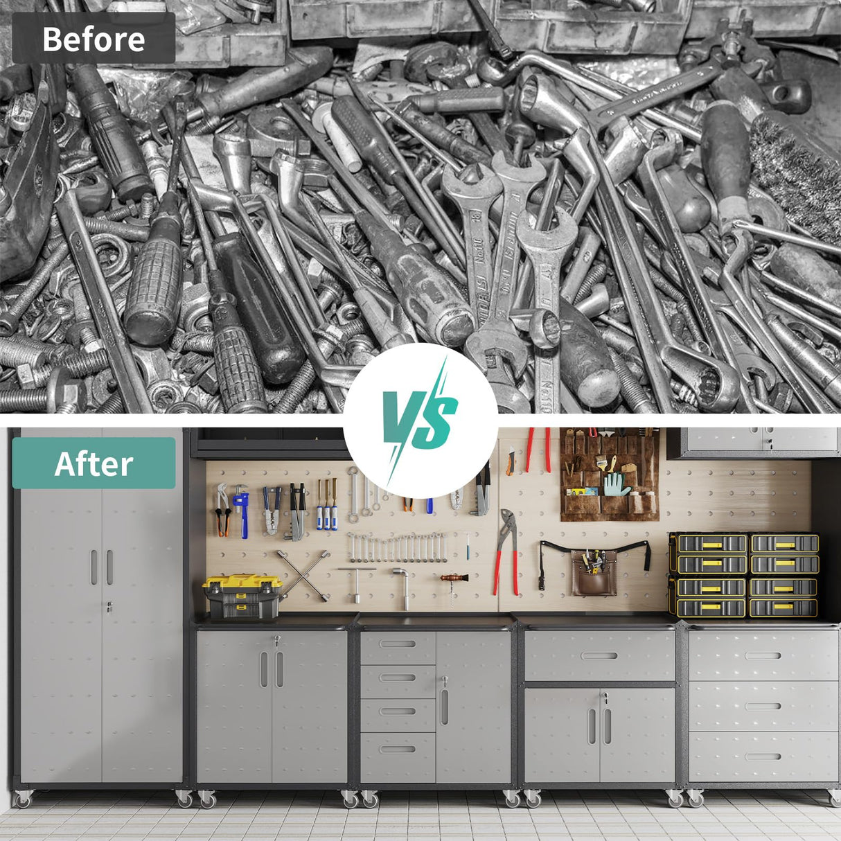 AQY Metal Garage Storage Cabinets System,5 Piece Workshop Steel Cabinet Set Included Lockable Garage Storage Cabinet with Drawers Shelves Rolling Chest and Wheels,Assembly Required AQY