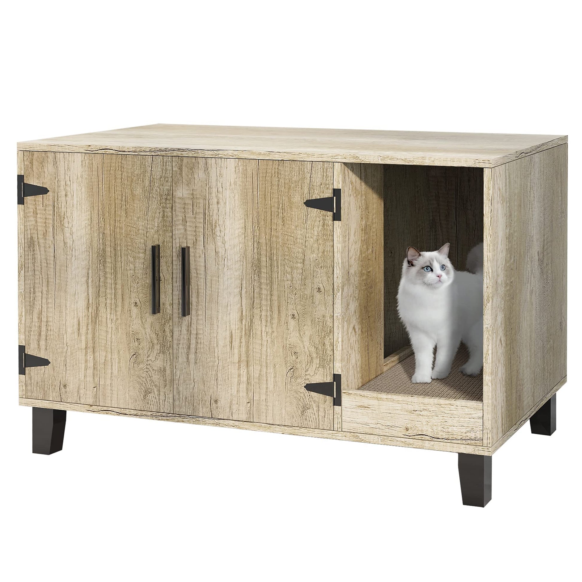 TaoHFE Litter Box Enclosure Cat Litter Box Furniture Hidden with Cat Scratch Pad Decorative Farmhouse Wooden Hidden Litter Box Cat House Litterbox Furniture Cat Box Furniture Litter Box Cabin - WoodArtSupply