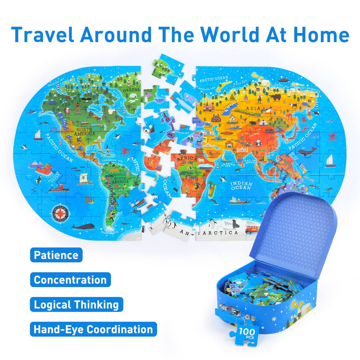 Mideer Floor Puzzle for Kids 4-8, 100 Piece World Map Jigsaw Puzzle with Continents, Geography Educational Toys for Boys and Girls, Globe Atlas Puzzle Maps Preschool Learning Game for Kids Ages 4-6 MiDeer