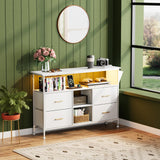 YILQQPER Dresser TV Stand with Power Outlet for 50'' TV, White TV Stand with LED, Storage Cabinet TV Stand, Entertainment Center with 4 Deep Drawers, Wide Chest of Drawer for Storage in Bedroom YILQQPER