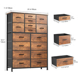 YITAHOME 16 Drawer Dresser, Fabric Dresser for Bedroom, Large Chest of Drawers, Tall Dresser for Bedroom Closet Living Room Entryway with Sturdy Metal Frame and Wooden Top (Rustic Brown) YITAHOME