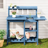 SERWALL Potting Table Outdoor Potting Bench with Sink, HDPE Potting Benches for Outside All Weather Use- Blue SERWALL