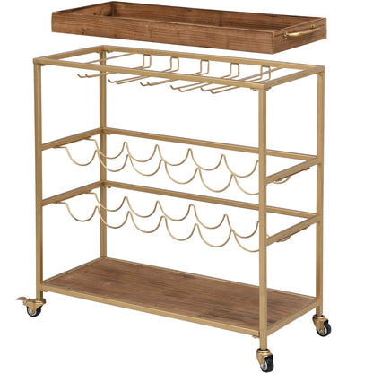 FirsTime & Co. Gold Concord Farmhouse Removable Tray Bar Cart, American Designed, Gold, 32.5 x 13 x 30 inches, 70261