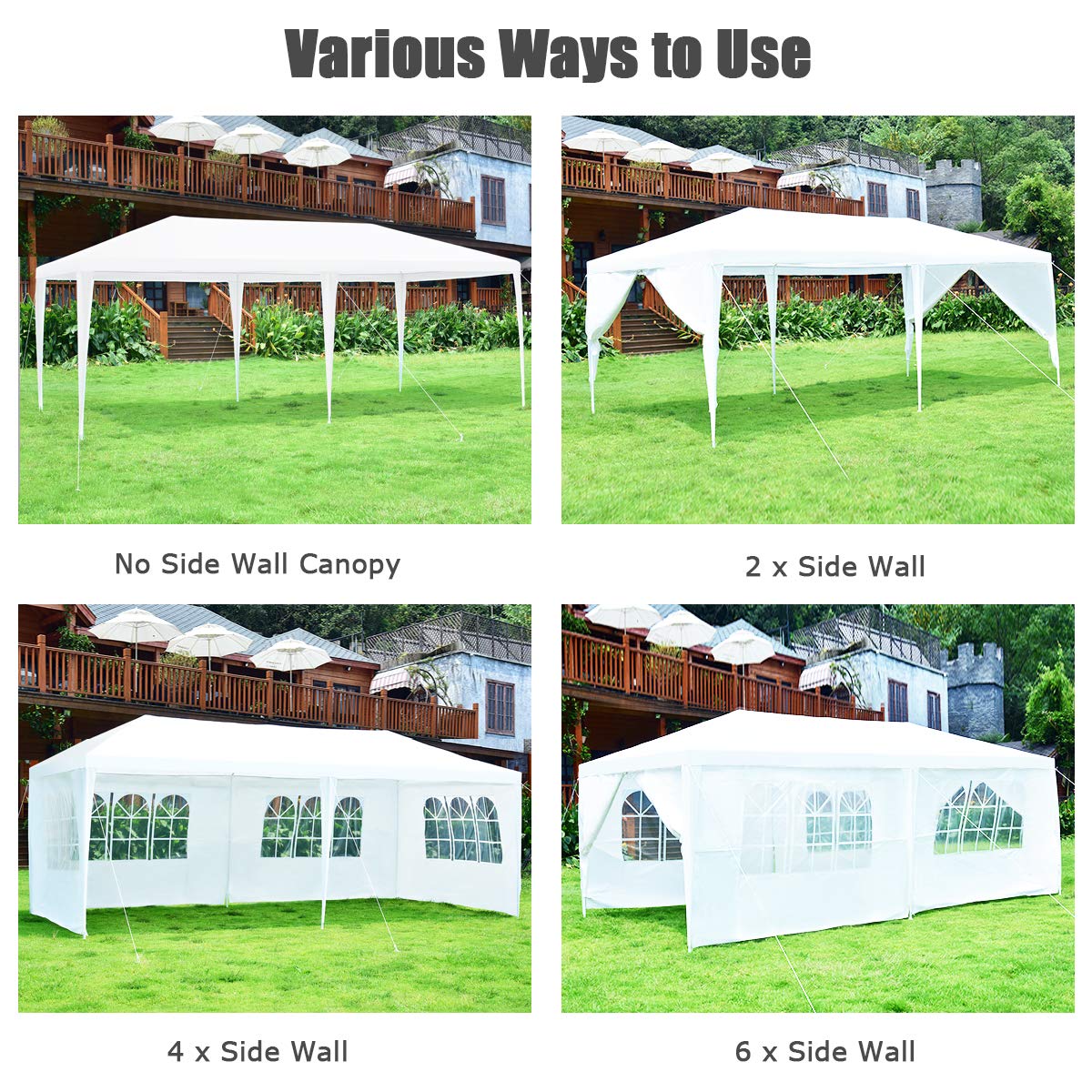 ORALNER 10'x20' Outdoor Canopy Tent, White Wedding Party Tent with 6 Removable Sidewalls & Carrying Bag, Heavy Duty Camping Gazebo Pavilion for Patio, Garden and Backyard ORALNER