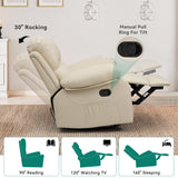 DWVO Rocker Recliner Chair with Heat and Massage, Manual Reclining Chair with Overstuffed Armrest, Rocking Function and Side Pocket, Faux Leather Recliner for Living Room,Brown, Biege DWVO