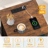 Livofloral Farmhouse Night Stands with Charging Station, End Tables with LED Lights, Bedside Table with Charger Station, Side Tables for Living Room with Storage & Barn Door, Rustic Brown End Table Livofloral