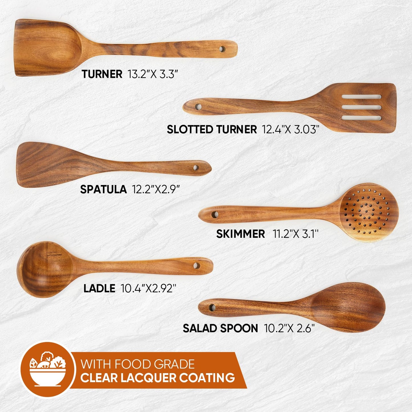 XMYYX 6 Piece Wooden Spoons for Cooking,Smooth Finish Teak Wooden Utensils for Cooking, Comfort-Grip Wood Spoons for Cooking, Non-Stick Wooden Cooking Utensils,Teak Wooden Spoon Sets (6 PCS Large)