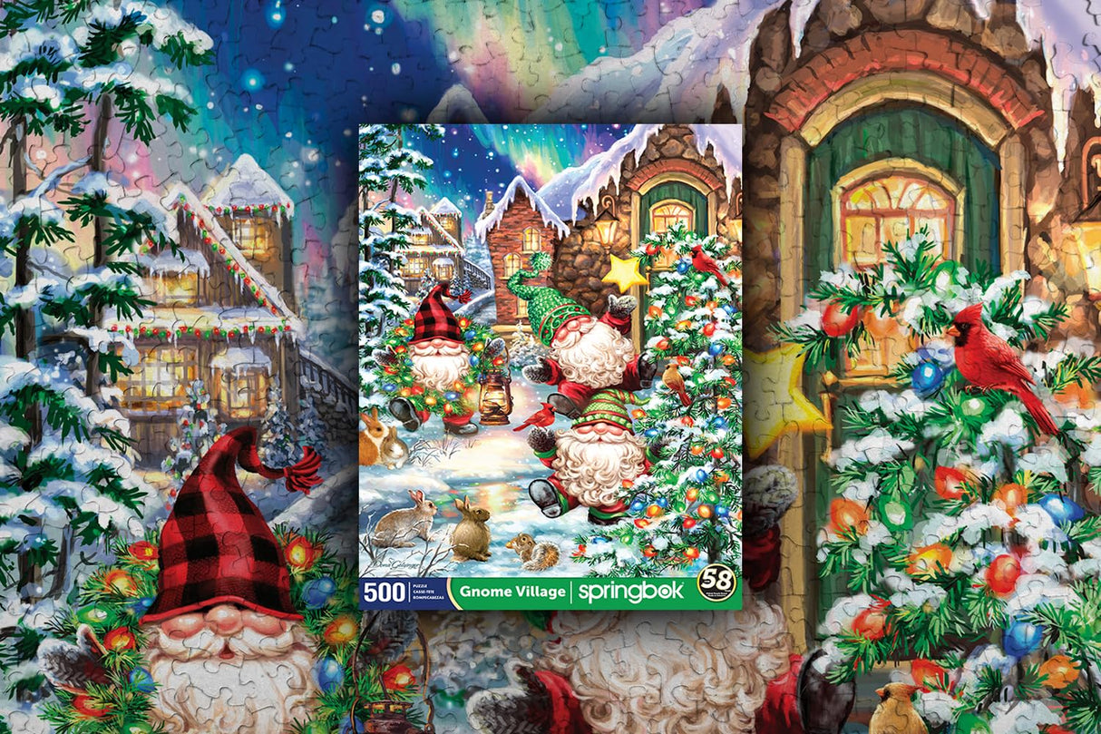 Springbok Gnome Village 500 Piece Holiday Jigsaw Puzzle- Made in The USA with Unique Precision fit Pieces for a Great Puzzling Experience Springbok