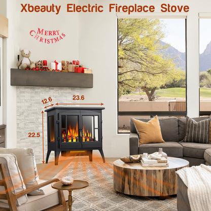 Xbeauty Electric Fireplace Stove, Freestanding Fireplace Heater with Realistic Flame, Indoor Electric Stove Heater, Portable, Infrared, Thermostat, Overheating Safety System, 1000W/1500W(23 Inch)