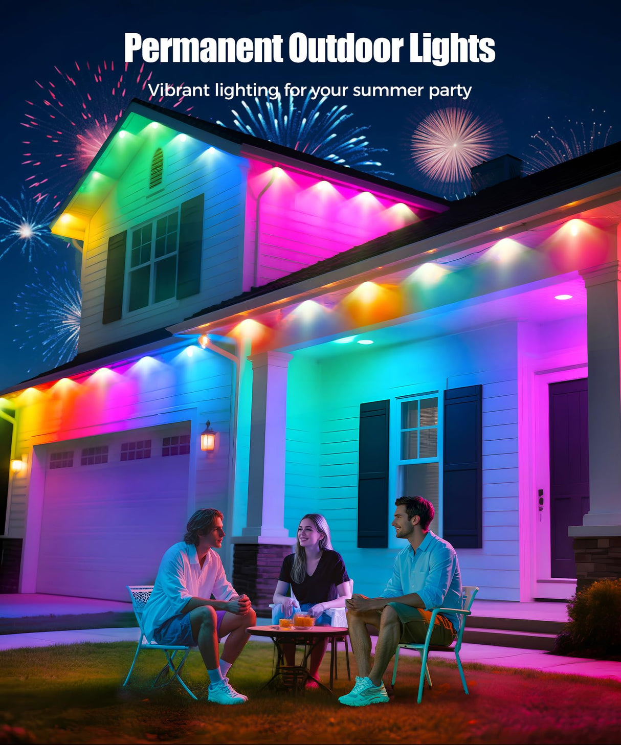 POOFZY Permanent Outdoor Lights for House, 200ft RGB+IC Smart Outdoor Decor, 50 Scene Modes, App/Remote Control, IP68 Waterproof, for Christmas, Holiday, Daily & Pool Party Decor, House Roof Lighting POOFZY