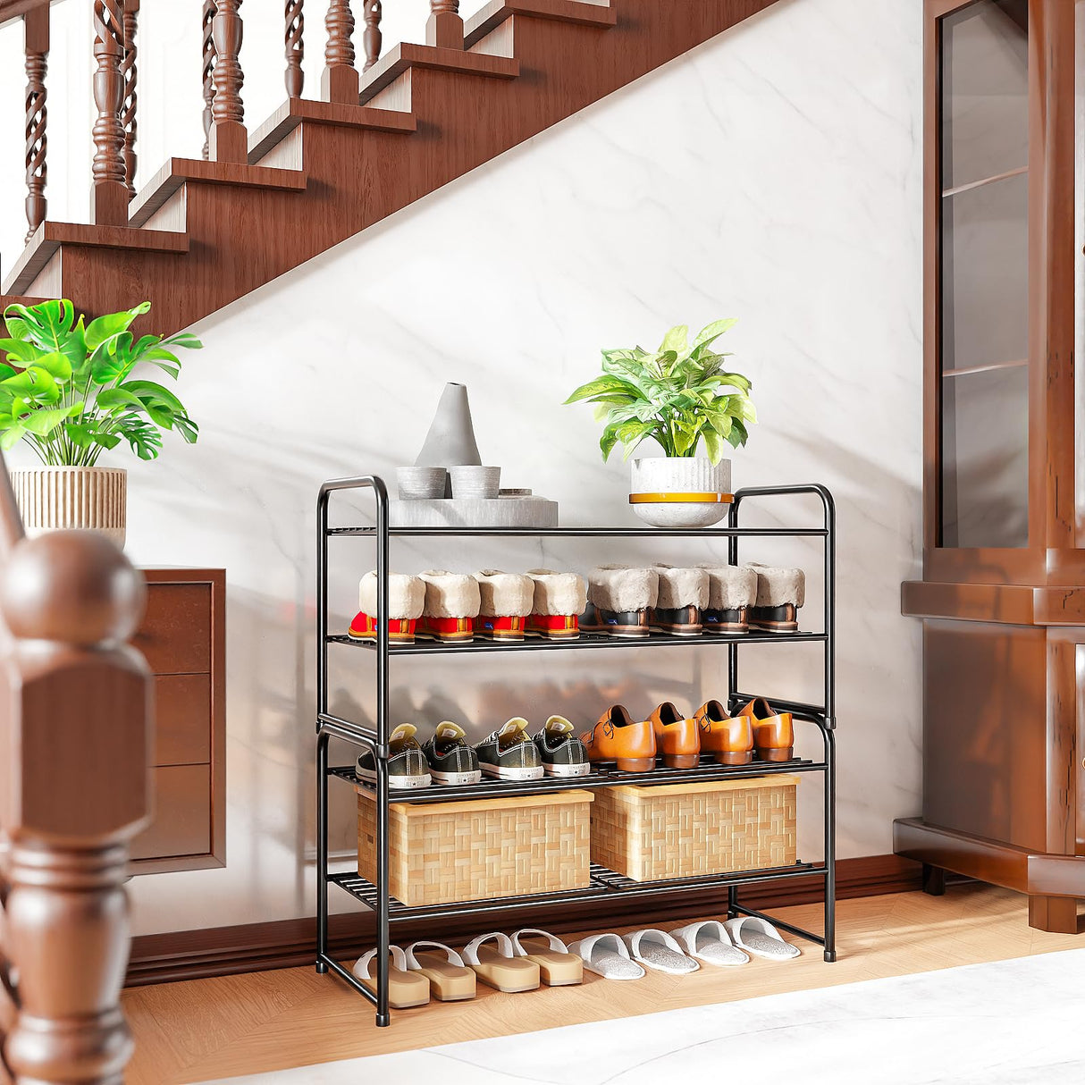 SUFAUY 2 Tier Shoe Rack, Closet Metal Shoe Rack Organizer Heavy Duty, Stackable, Black SUFAUY