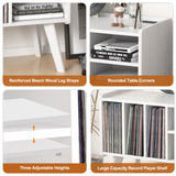 Forevich Record Player Stand Table with Vinyl Storage Holder Large Turntable Record Stand with Power Outlet Holds Up to 220 Albums Display Shelf Cabinet with Wood Legs for Living Room White Forevich