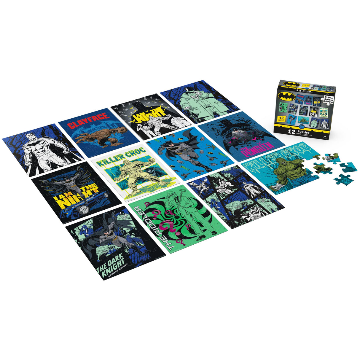 DC Comics, Batman 12 Pack Jigsaw Puzzles Superhero Gotham Killer Croc Dark Knight Clayface Riddler Penguin, for Adults & Kids Ages 4 and up Spin Master Games