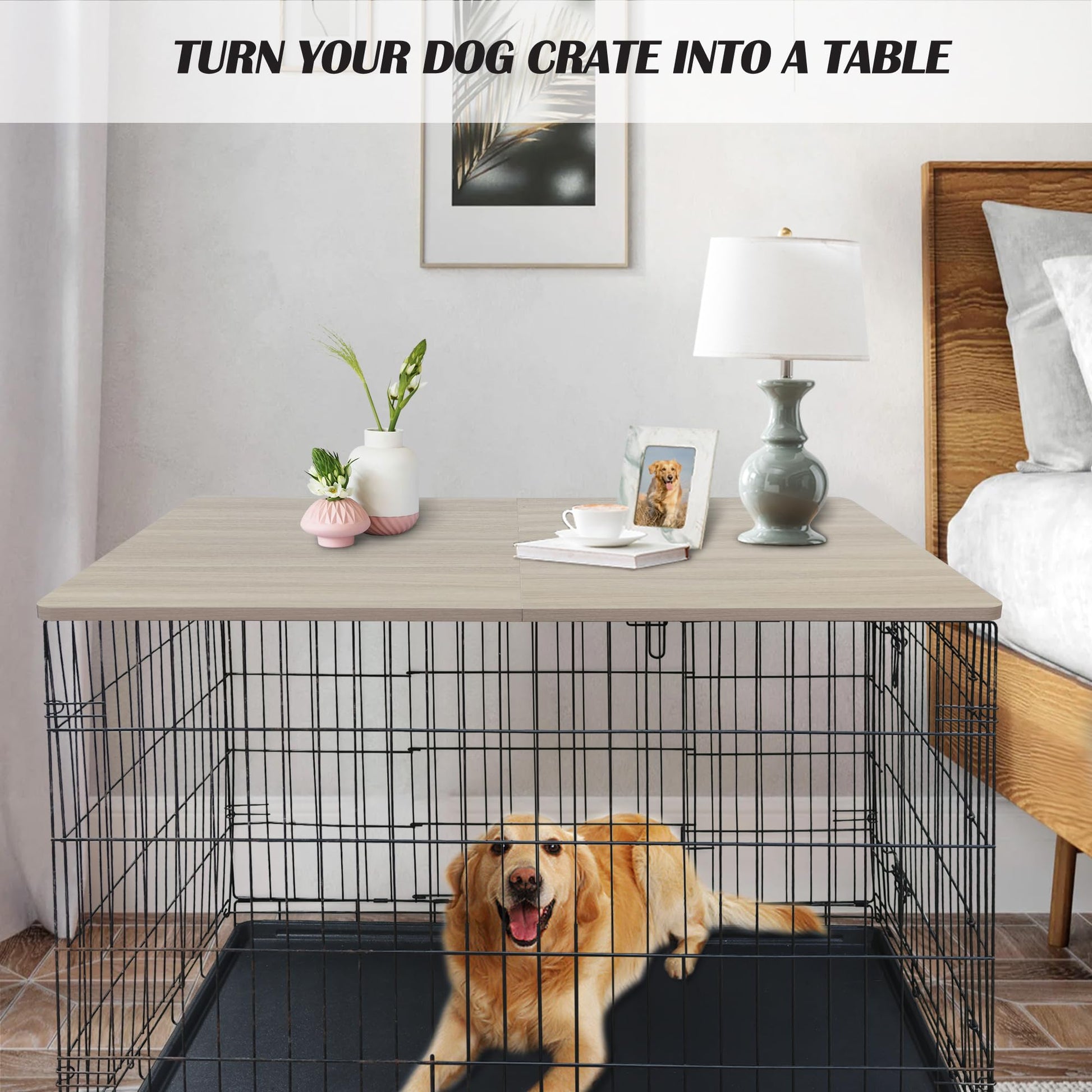 HiCaptain Dog Kennel Wooden Table Top, Foldable 48 inches Dog Crate Table Topper, Durable Decorative Dog Kennel Table Topper for Large Dogs Modern Style - WoodArtSupply