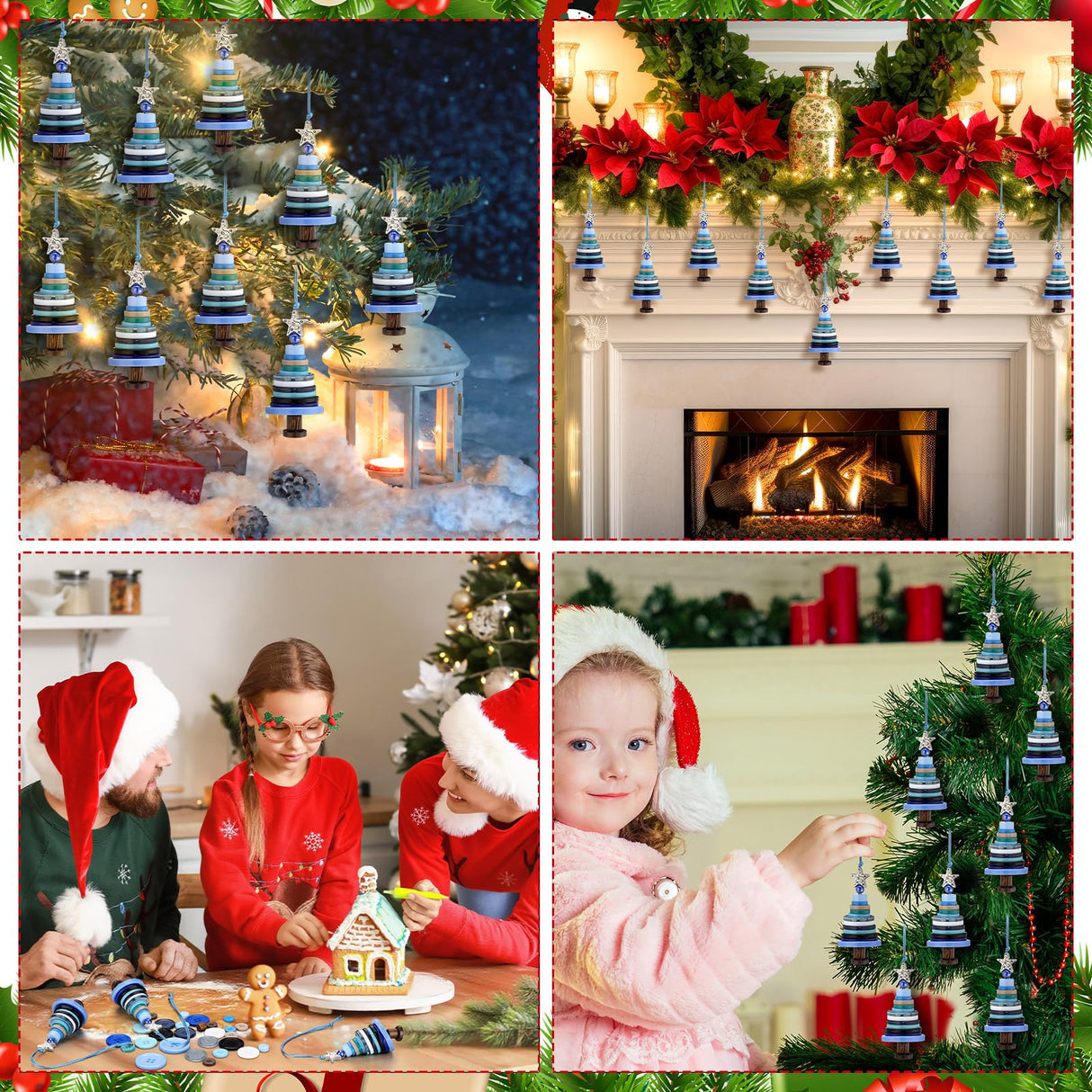 Soulchen 12 Sets Button Christmas Tree Craft Kits Make Your Own Button Christmas Tree Decorations DIY Xmas Hanging Ornament for Holiday Stocking Filler Gift Decor(Blue) Soulchen