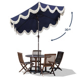 JONATHAN Y UMB1001D Collins 9 ft. Classic Cottage Tassel Market Patio Umbrella with Auto-Tilt, Crank, Wind Vent and UV Protection in Navy/Cream JONATHAN Y
