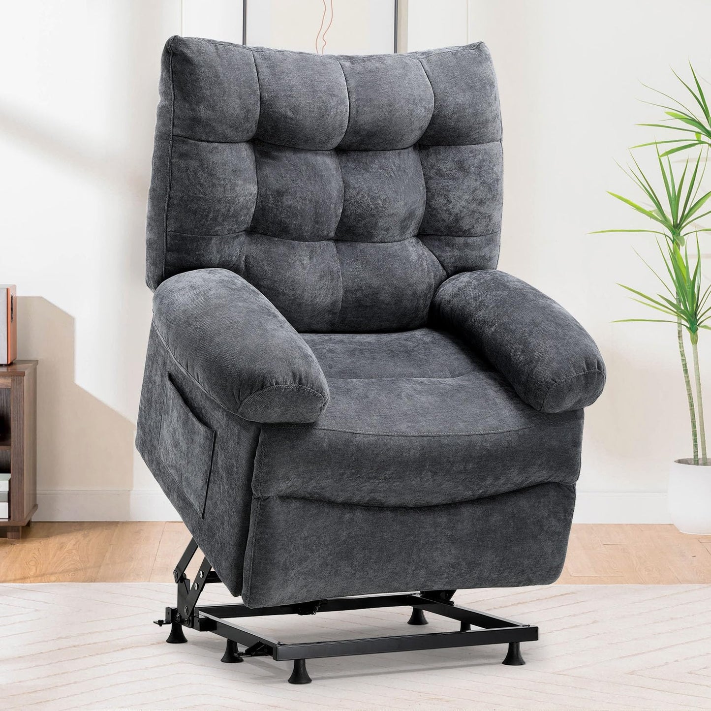 COMHOMA Power Lift Recliner, Oversized Recliner Chair for Big Tall Men and Elderly, Lift Chair Recliners with Side Pockets, Fabric Reclining Sofa Chair for Living Room, Bedroom (Grey)