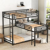 Harper&Bright Designs Metal L-Shaped Triple Double Bed, Stable Frame, Full Guardrail, Space Saving Double/Triple Bed, Black Harper & Bright Designs