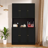 ORRD Black Freestanding Kitchen Pantry Cabinet with Iron Rattan Doors - 6 Door Modern Sideboard Storage Solution ORRD
