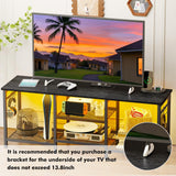 YGEOMER Black TV Stand Entertainment Center for 55 Inch TVs, with Charging Station and Lights Open Storage Shelves, TV Media Console, Open Storage Shelf with Sound Rack for Living Room, Bedroom YGEOMER