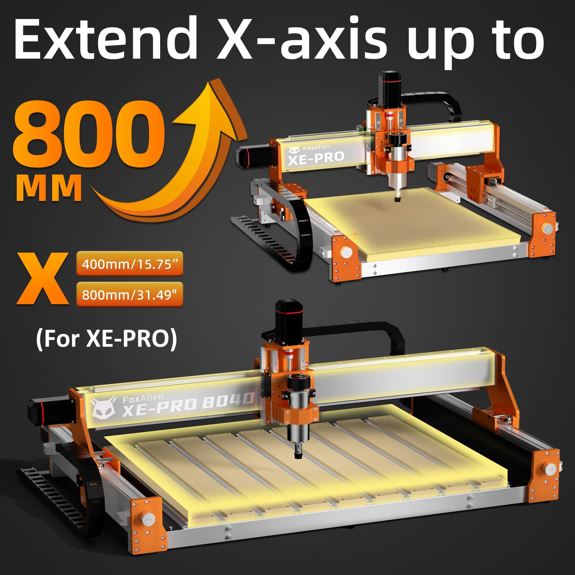 FoxAlien XE-PRO 8040 Extension Kit with Upgraded Hybrid Spoilboard for X-axis, Compatible with XE-PRO CNC Router Machine - WoodArtSupply