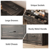 Fameill Dresser for Bedroom, 6 Drawer Wide Dressers Organizer with Charging Station for Hallway with Metal Handles, Dark Brown Fameill