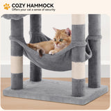 YITAHOME 44in Multi-Level Cat Tree for Indoor Kittens, Cat Furniture with Scratch Posts, Window Padded Plush Perch, Comfortable Hammock, and Interactive Pompoms, Light Gray YITAHOME