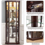 XZTUAJ 69" H Lighted Curio Cabinet Corner Display Case, Corner Glass Cabinet with Adjustable Shelves and Tempered Glass, Wooden Corner Curio Cabinet w/Mirrored Back Pane for Living Room (Dark Cherry) XZTUAJ