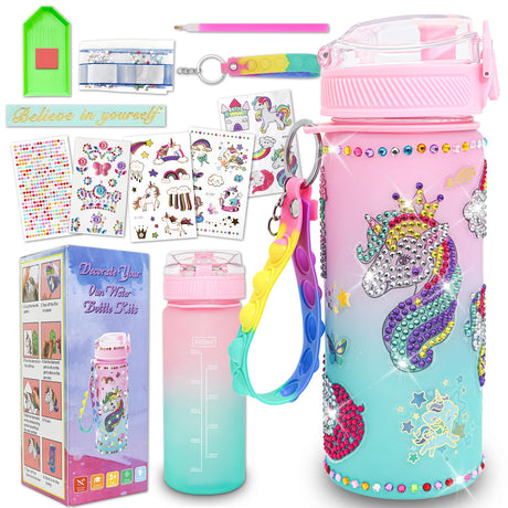 Gifts for Girls 4-12, Decorate Your Own Water Bottle Kits for Girls, Unicorn Diamond Crafts Painting Toys, Kids Water Bottle for School, Valentine's Day and Birthday Gifts Toys for Kids (Unicorn 2) BBLYBD