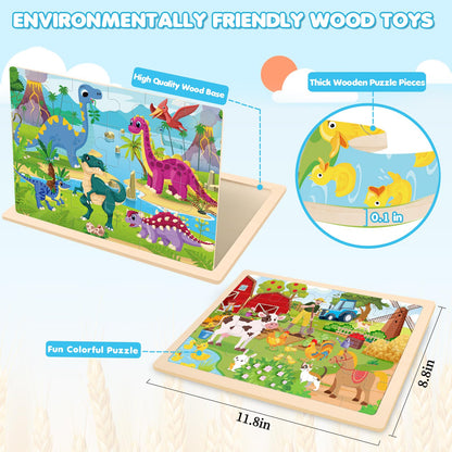 4 Packs Puzzles for Kids Ages 4-6, Wooden Animals Jigsaw Puzzles for Toddlers Ages 2-4, Preschool Educational Puzzles Boards Toys Gifts for 3 4 5 6 Boys Girls