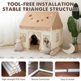 Duwenem Kids Tent with Basic Mat Large Kids Playhouse Indoor with Star Light Toddler Play Tent for Kids Toy House Gift 52“x47”x 40“(Coffee Cream) Duwenem