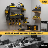 YYR Power Tool Organizer Wall Mount with Charging Station, Cordless Tools Hanger and Battery Storage Rack for Garage Organization, Heavy Duty Drill Holder Shelf Build in Metal Power Strip - Black YYR