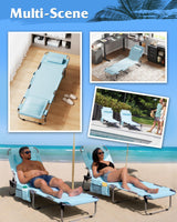 WLIVE Outdoor Tanning Chair, 5-Position Folding Beach Chair with Face Hole, Portable Patio Lounge Chair for Beach, Pool,Camping, Light Blue WLIVE