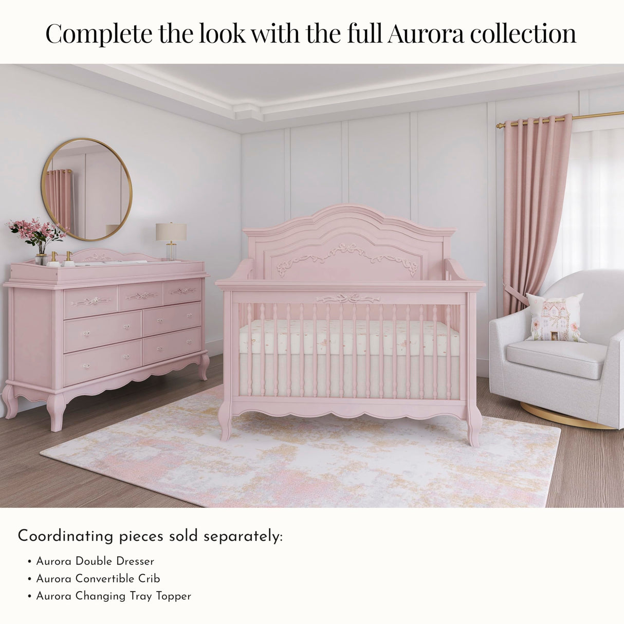 Evolur Aurora 7 Drawer Double Dresser, Dusty Rose Evolur