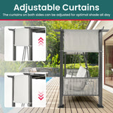 Pamapic 2-in-1 Convertible Porch Swing Bed, 3-Seat Elegant Patio Swing with Wicker Armrests, Outdoor Chair with Adjustable Canopy for Balcony, Garden, and Poolside, Gray Pamapic