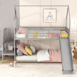 Favfurish Twin Over Twin-Size Metal Bunk Bed House-Shape-Bed with Slide and Staircase,No Box Spring Needed, Easy to Install, for Kids, Girls, Boys,Silver Favfurish