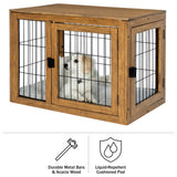 Furniture-Style Dog Crate - Acacia Wood Kennel for Medium Dogs with Double Doors and Cushion - Dog Cage Furniture by PETMAKER (Natural) PETMAKER