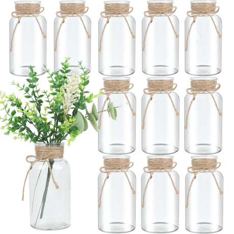 Vintage Glass Flower Vase，12 Pack Farmhouse Transparent White Glass Centerpiece Vases Mason Jars for Weddings, Parties & Home Decor Bulk (12, Transparent) LEYIQU
