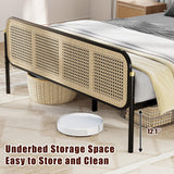 VOPEAK Rattan Bed Frame Queen Size with Headboard, Boho Bed Frame, Queen Bed Frame with Strong Metal Slats Support, Easy Assembly Mattress Foundation, Noise Free, No Box Spring Needed, Black VOPEAK