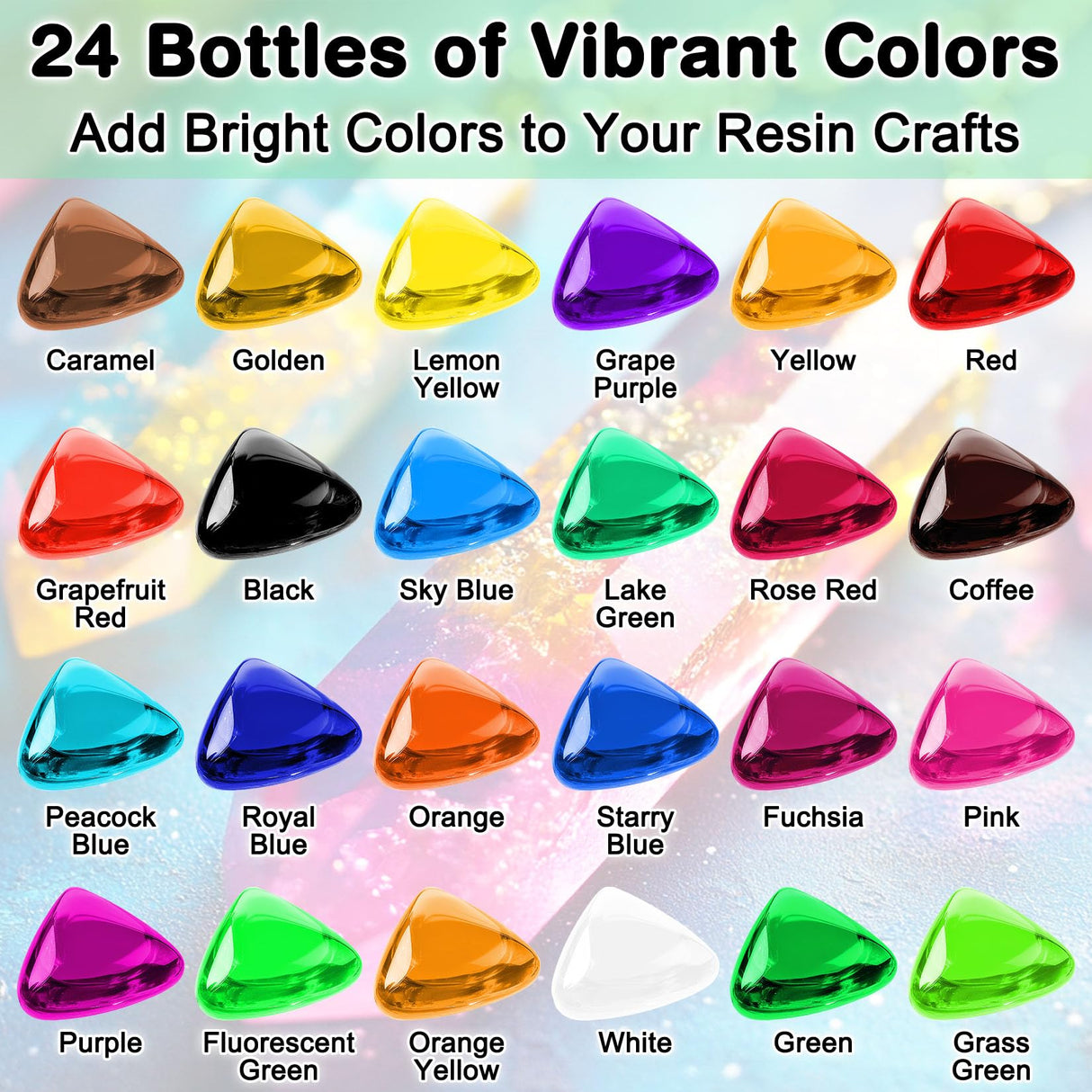 Epoxy Resin Color Pigment – 24 Colors Liquid Epoxy Dye Set with 6 Glitters, Highly Concentrated, Non-Toxic Resin Pigment for Art, Jewelry Making & Crafts – Each 6ml/ 0.25 oz SigWong