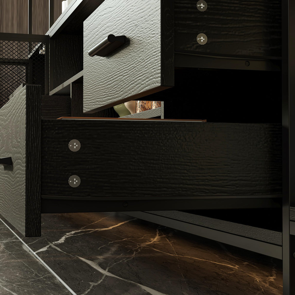 WOODTIME 107.8" W 3-Piece Entertainment Center Wall Unit with Bookshelves for TVs up to 70", TV Stand Media Console Table with Shelves & Drawers for Living Room Home Theater, Black WOODTIME